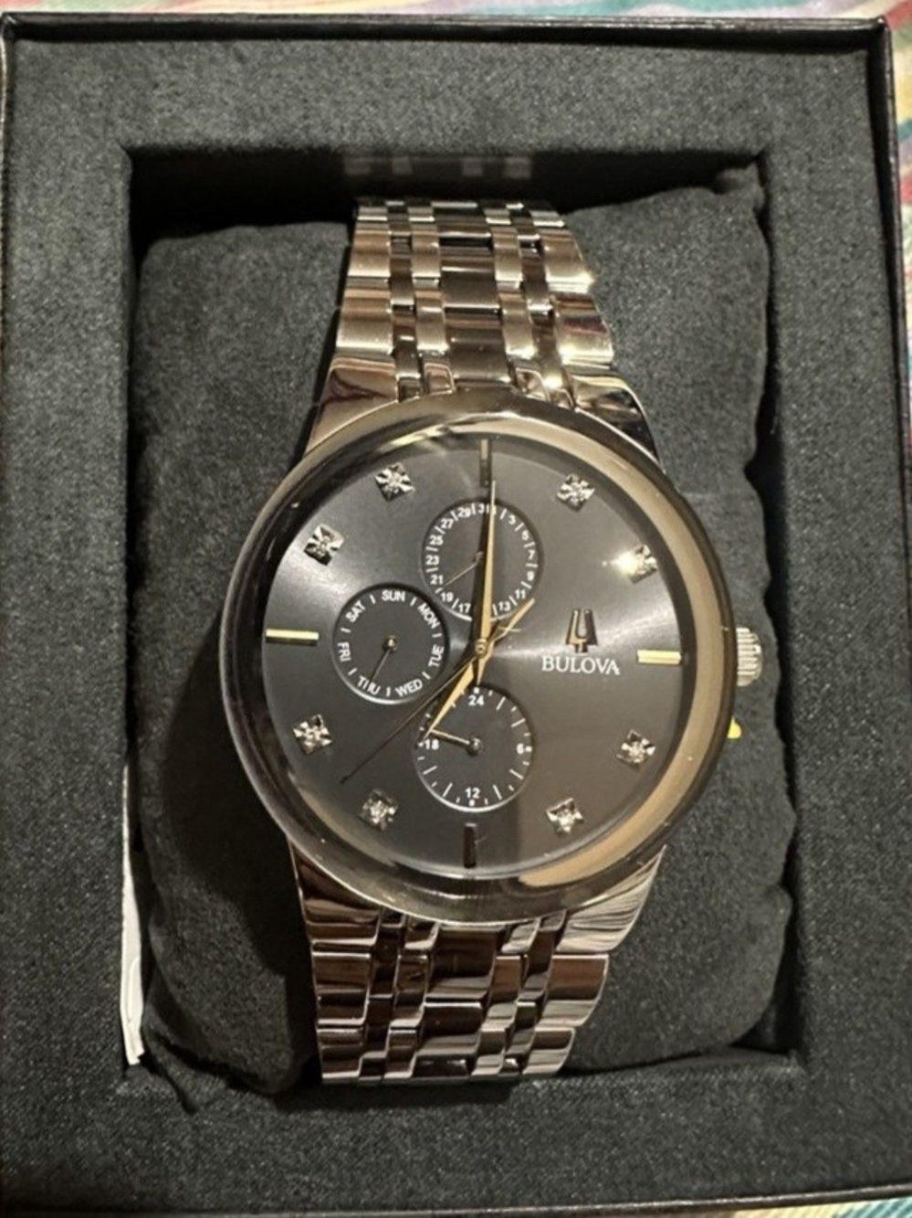Bulova 150 Silver and Black Men’s Stainless Steel Bracelet Watch